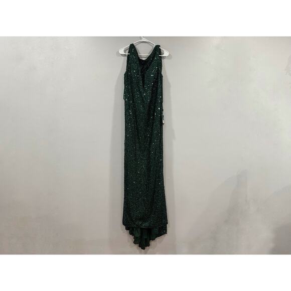 Mac Duggal 26331 Emerald Cowl Back Boat Neck Sequined Evening Gown Sz 14 NEW - Picture 3 of 7